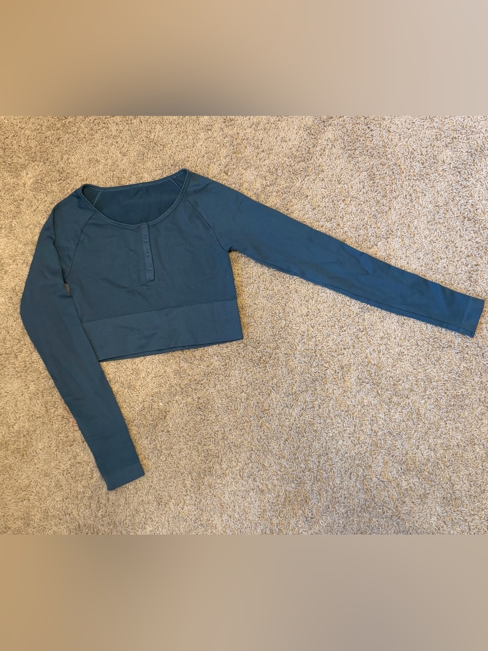 Cropped Long Sleeve Henley Top - Teal